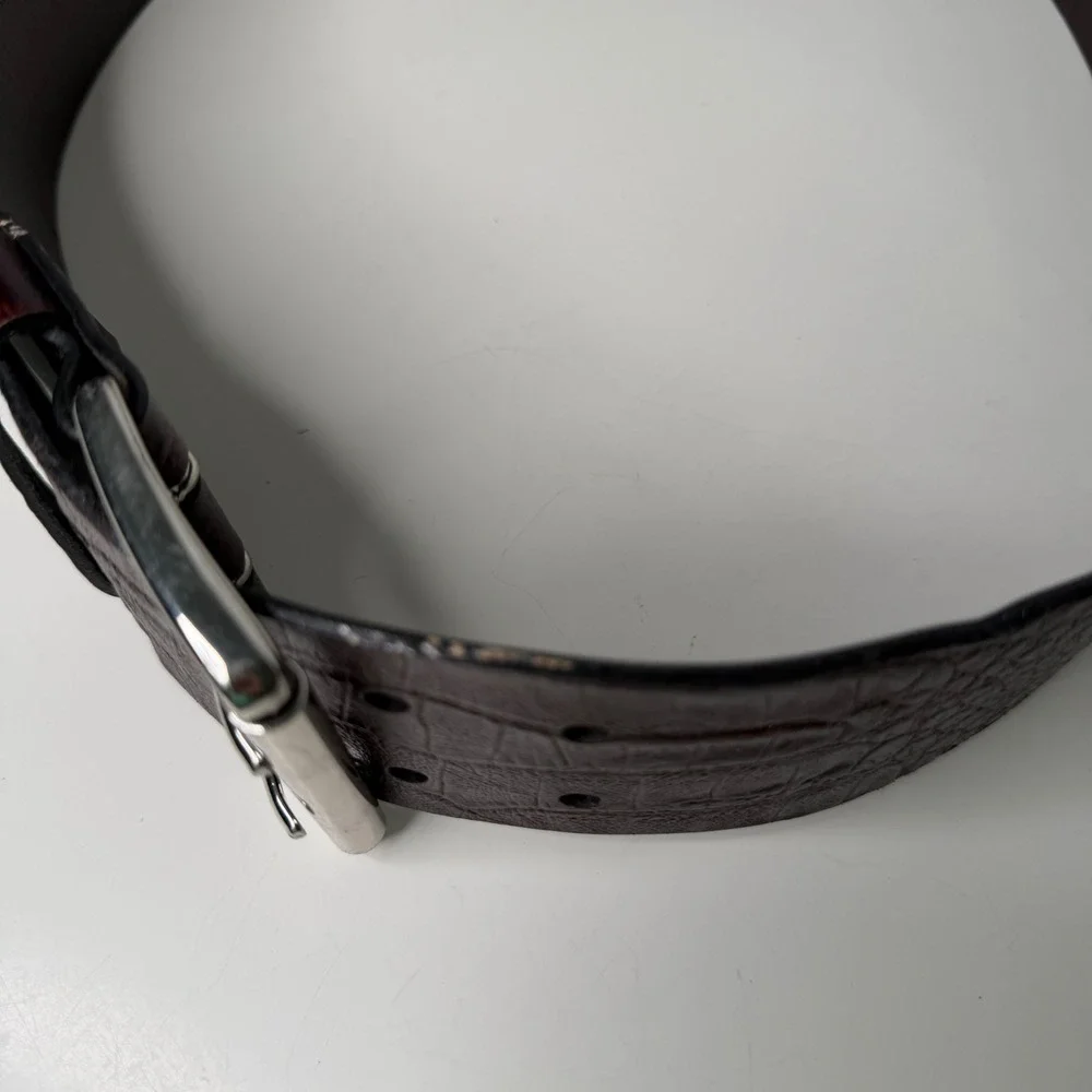 Banana Republic Belt Womens Mahogany Croc Embossed Double Prong Buckle Luxe 32 S
